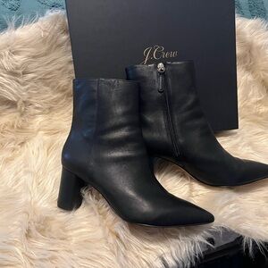 Black Leather Heeled Ankle Boots with Block Heel